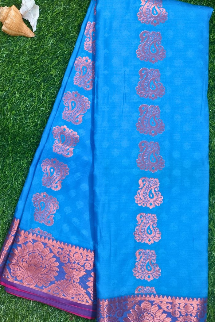 Kanjivaram Blended Silk Saree-Blue