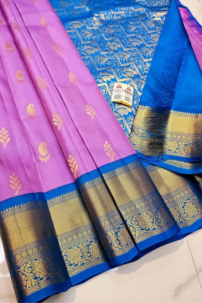 Royal Purple & Sapphire Blue Kanjivaram Silk Saree with Gold Elegance