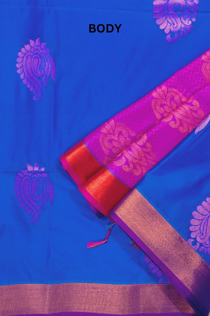 Fancy Soft Silk Light Weight Blue With Pink - 4