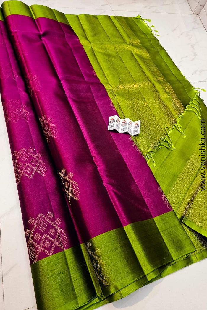 Royal Plum & Parrot Green Soft Silk Saree
