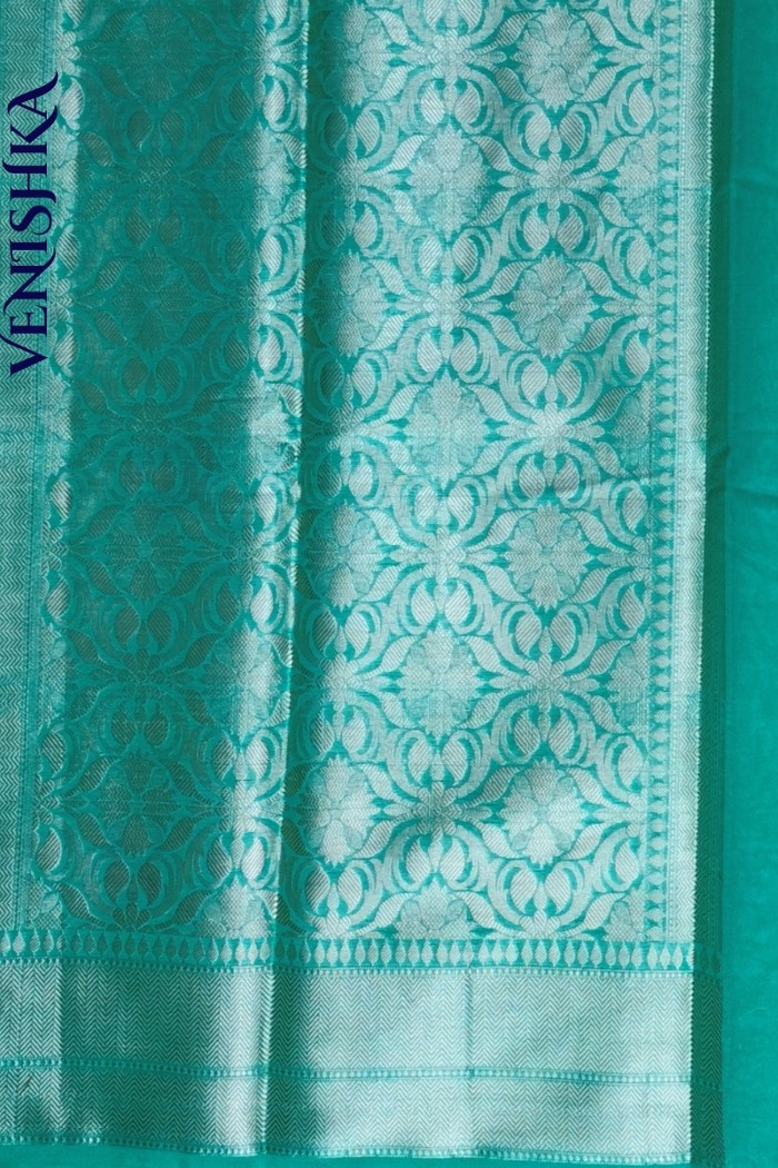 Handloom Semi Georgette Fancy Saree Green - 5