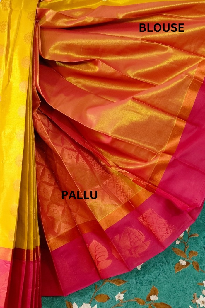 Tissue Silk Yellow With Pink Shade - 3