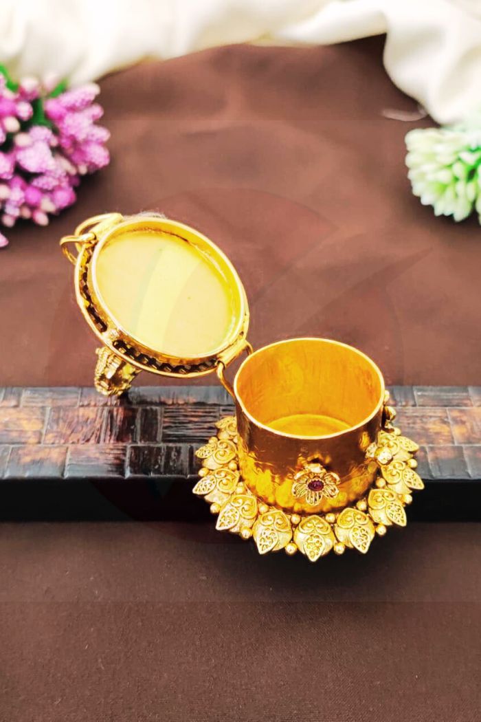 Lotus Grid Lakshmi Kumkum Box Brass Sindoor Chimil