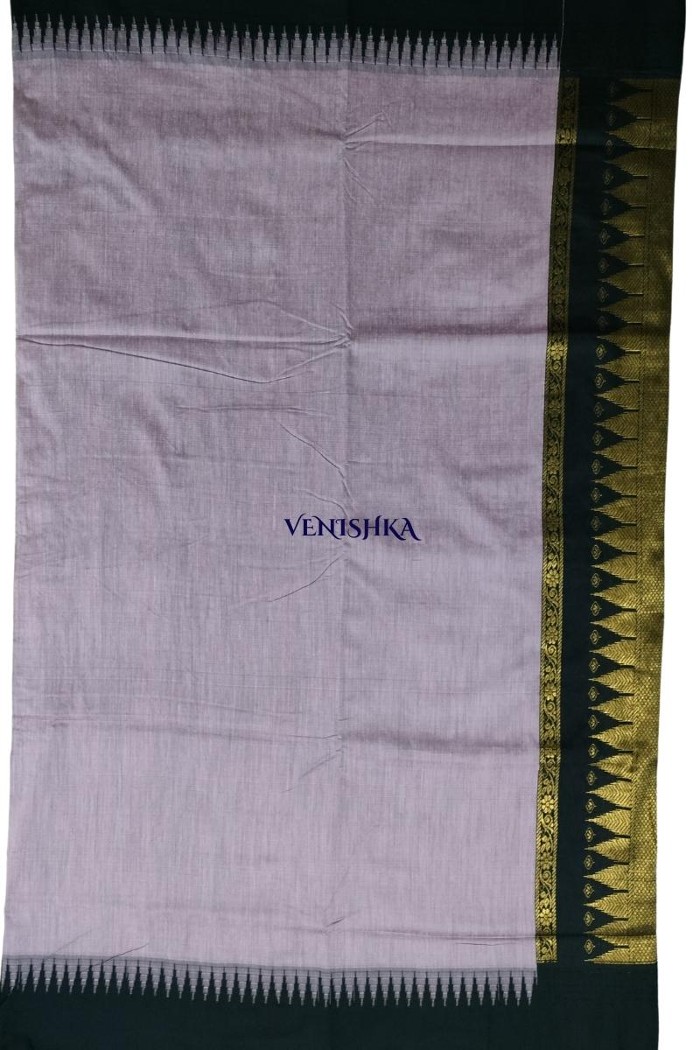 Kalyani Cotton Saree - Pale Purple And Black - 4