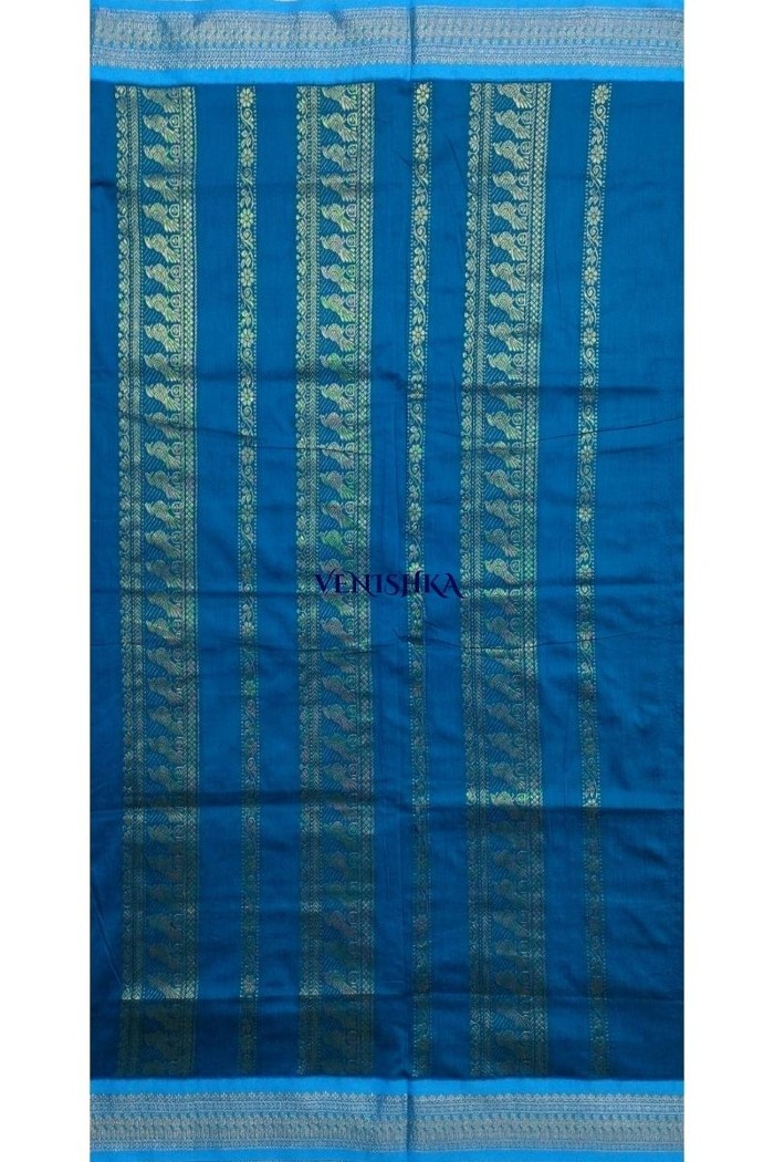 Kalyani Cotton Saree - Pink With Blue - 3
