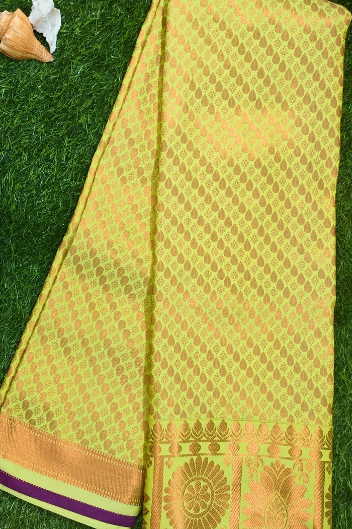 Kanjivaram Fancy Soft Silk Saree-Lemon Yellow