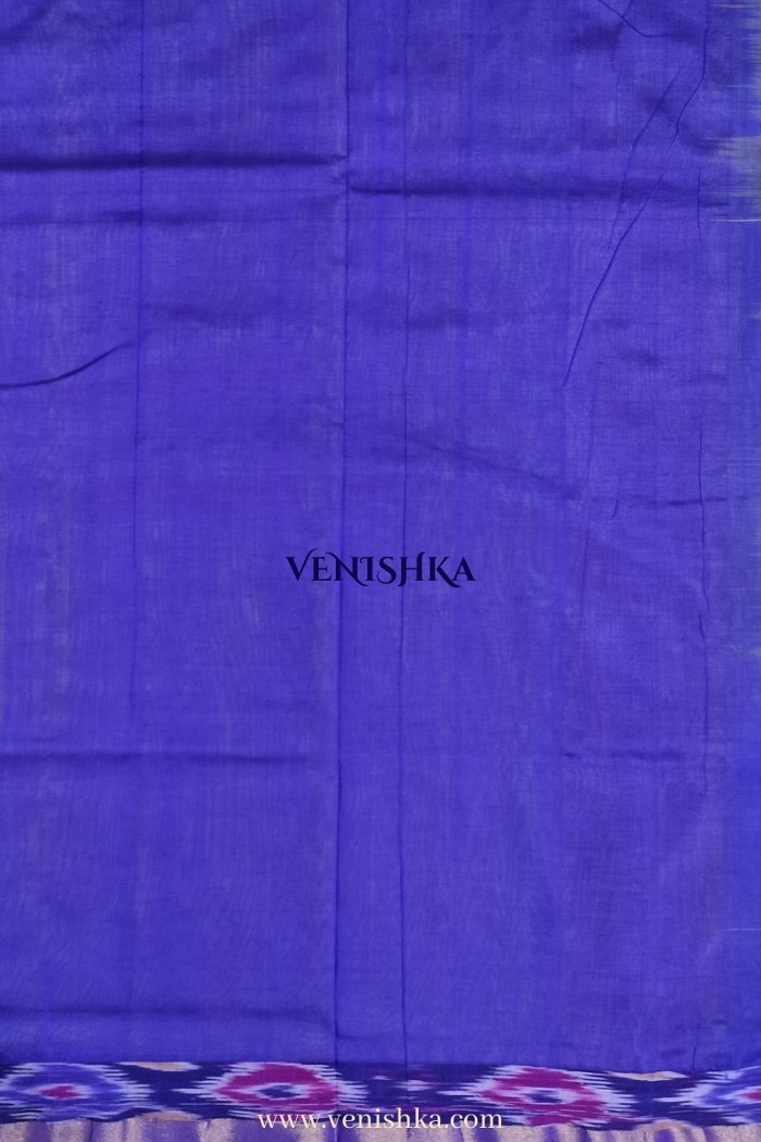 Uppada Silk With Pochampally Border - Yellow With Blue - 3