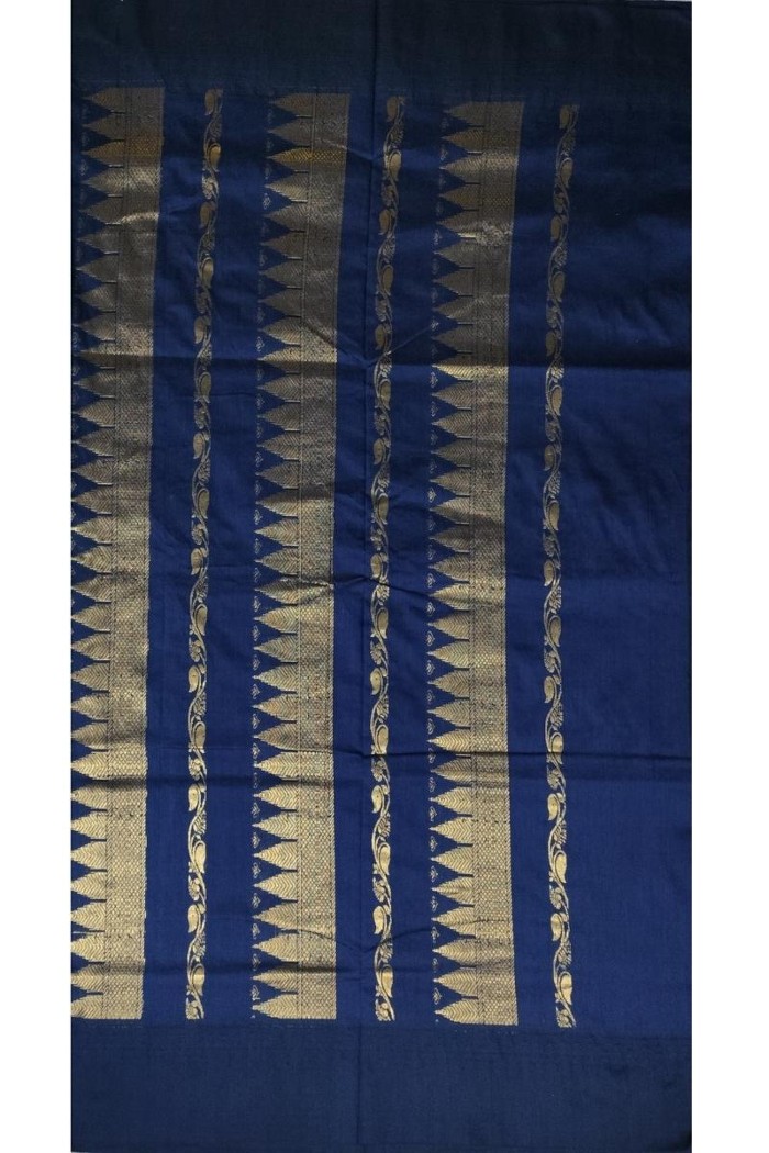 Kalyani Cotton Saree - Light Blue With Cool Black - 3