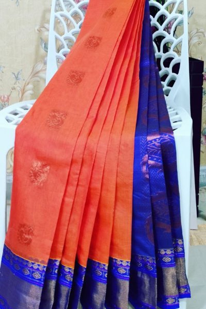 Silk Cotton Orange With Blue