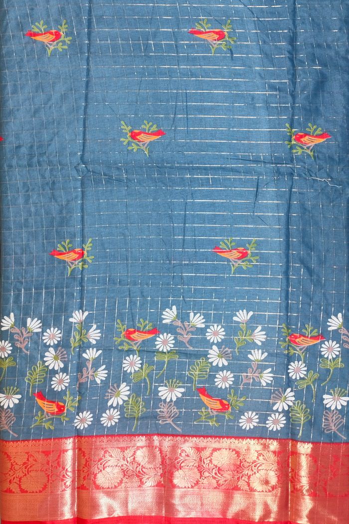 Dola Semi Silk Saree with blue and red