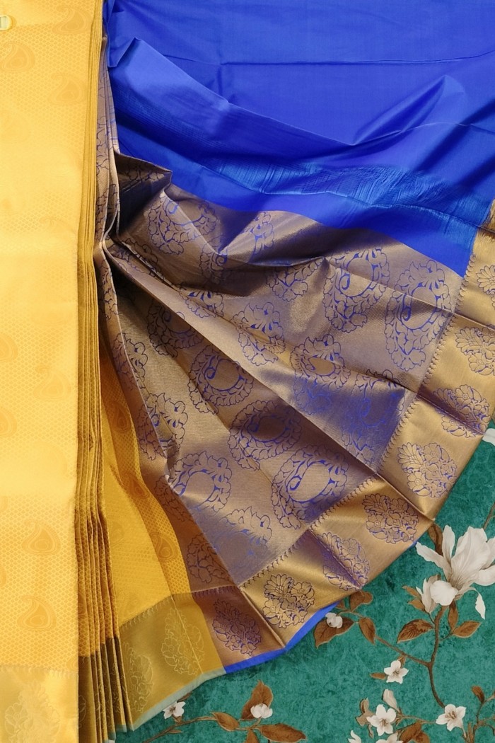Fancy Silk Golden Yellow With Blue Shade - 5