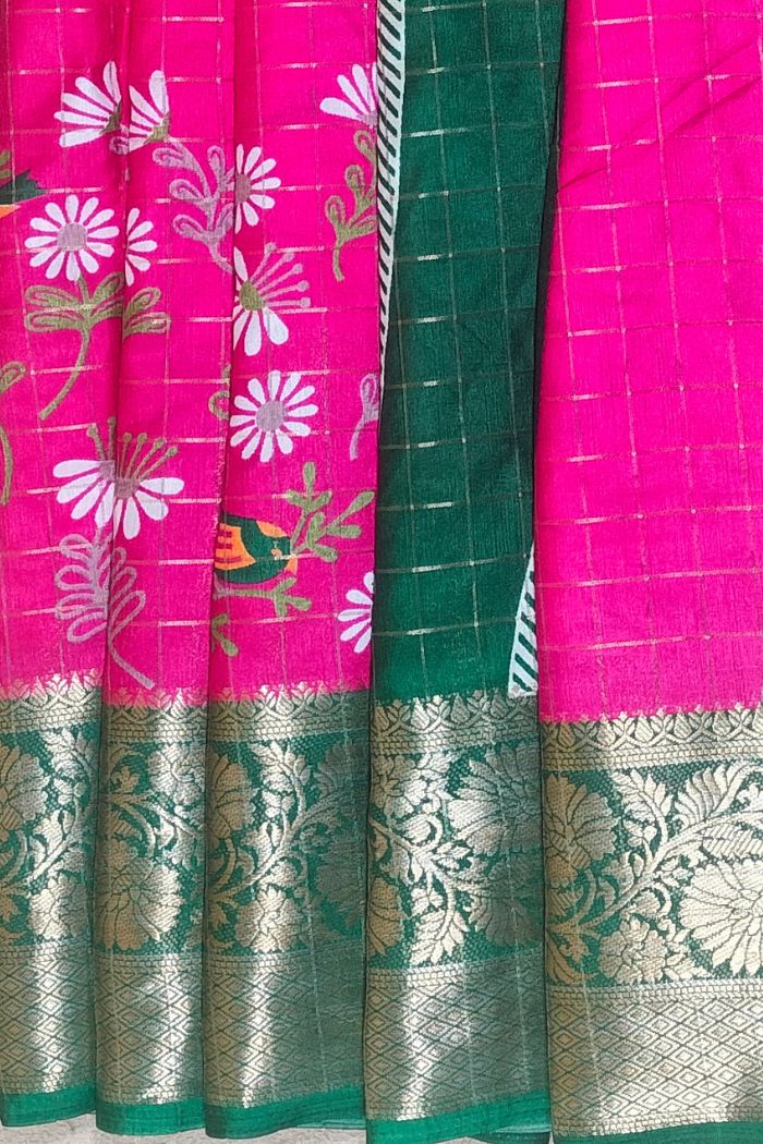 Dola Semi Silk Saree with Pink and Green
