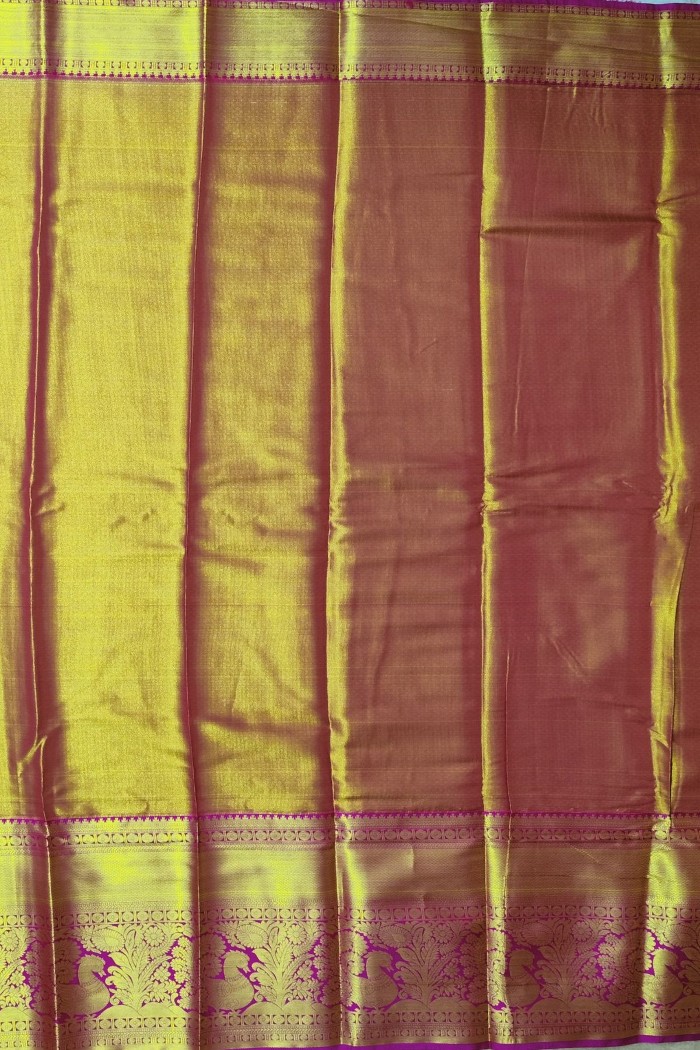 Kanjivaram Bridal Semi Silk Saree-Yellow & Pink - 4