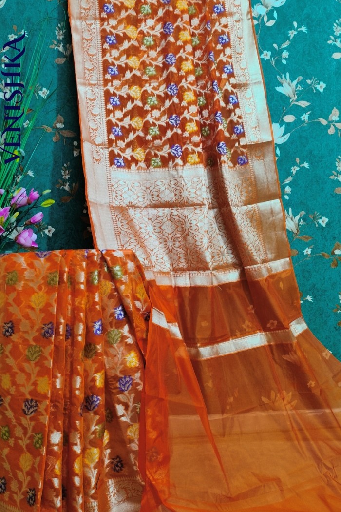 Handloom Semi Georgette Fancy Saree Red