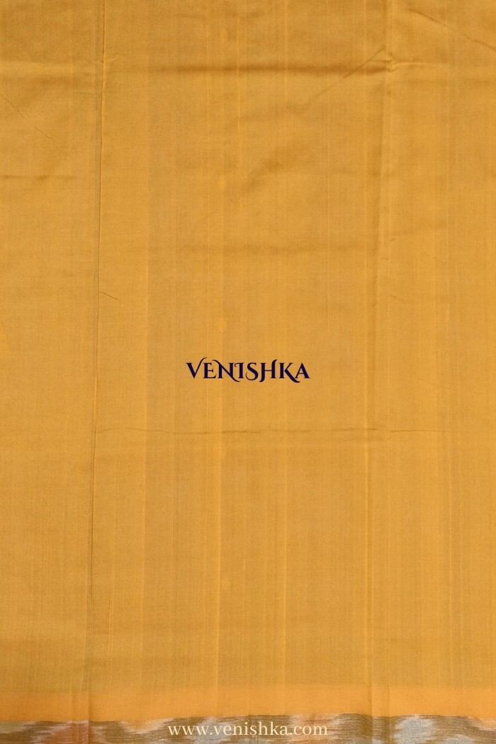Uppada silk with pochampally border-light blue with dark yellow - 4