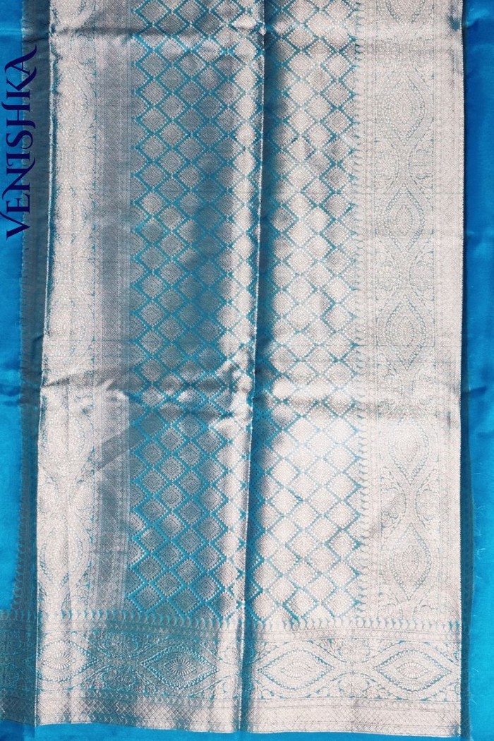 Handloom Kora Organza Fancy Saree Sea Blue - 3