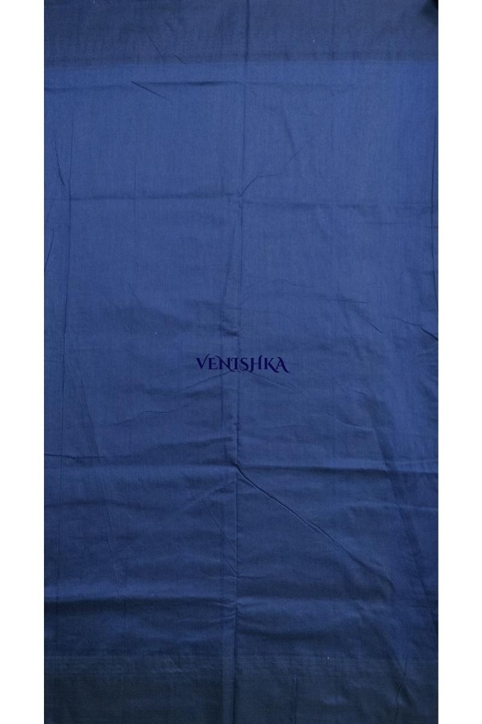 Kalyani Cotton Saree -Olive Green And Dark Blue (Cool Black) - 5