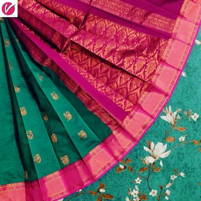 Silk Cotton Tiffany Blue With Pink Pallu