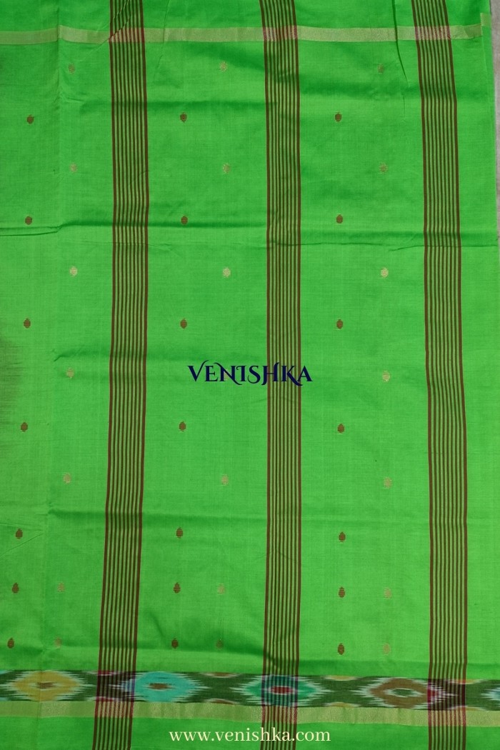 Uppada Silk With Pochampally Border-Red With Light Green - 3