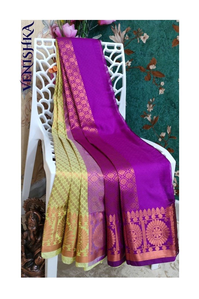 Kanjivaram Fancy Soft Silk Saree-Lemon Yellow