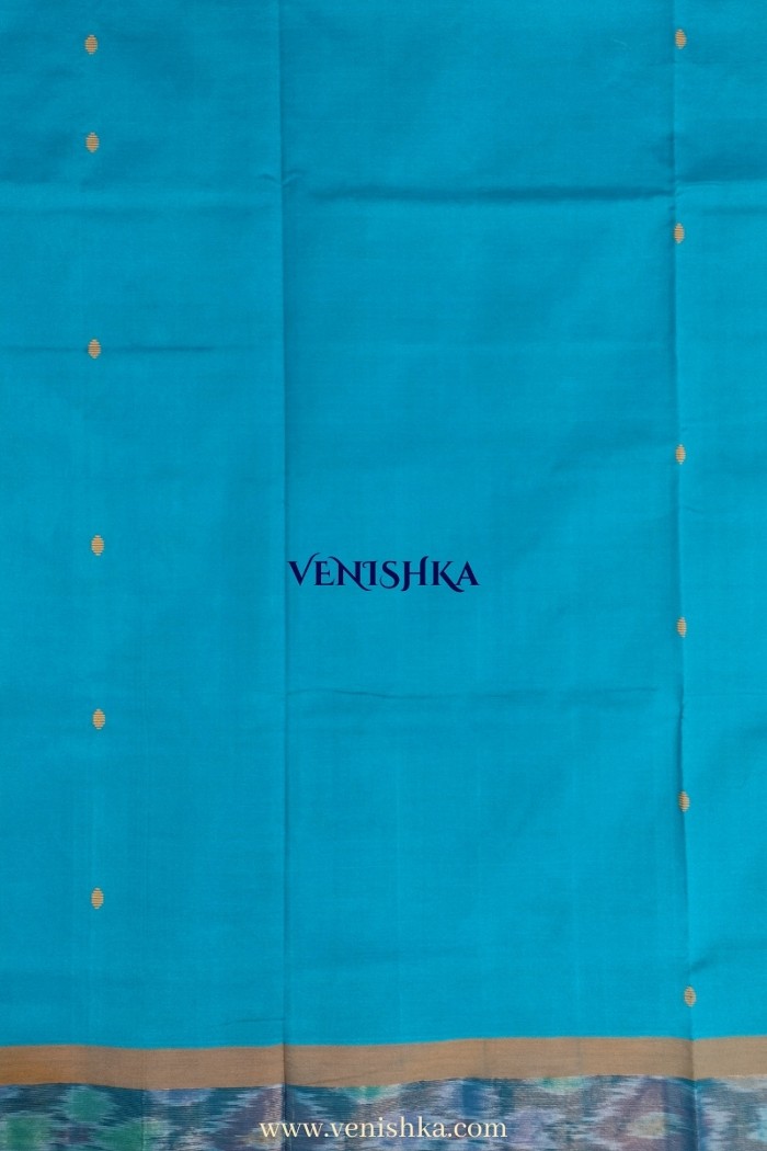 Uppada silk with pochampally border-light blue with dark yellow