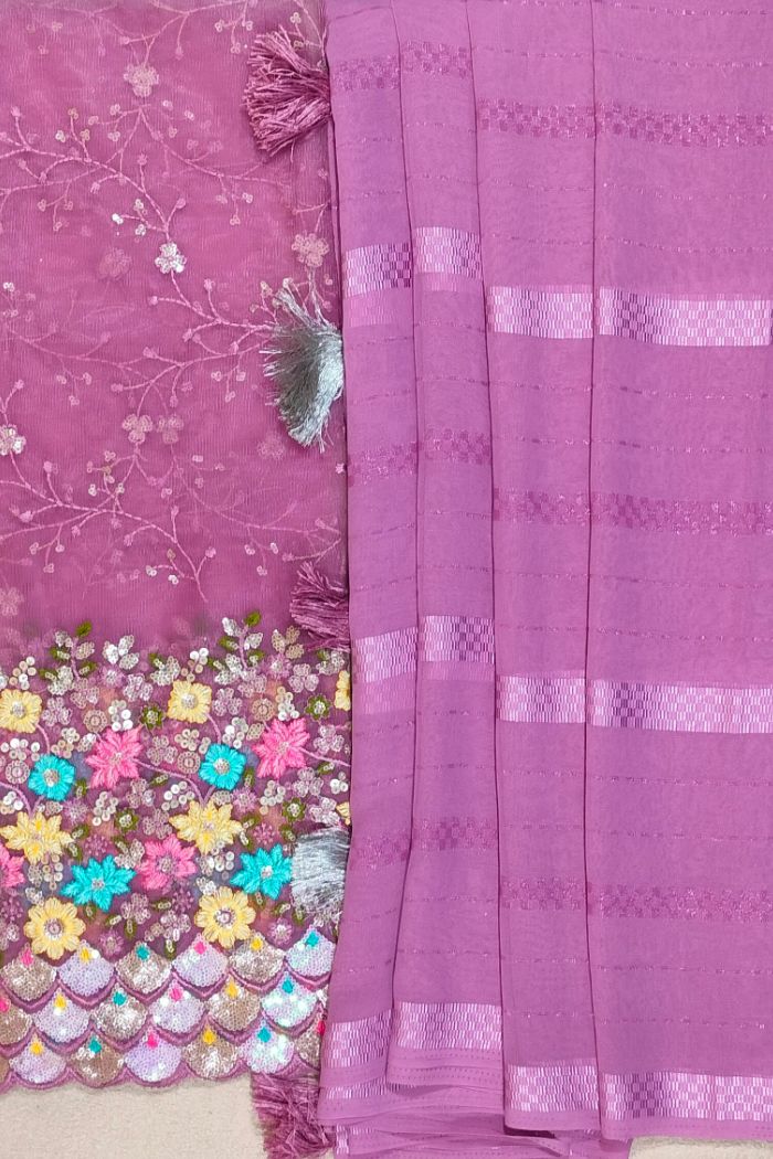 Doal Semi Silk Light Pink Saree Embroidered Border