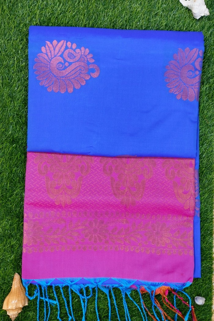 Fancy Soft Silk Light Weight Blue With Pink