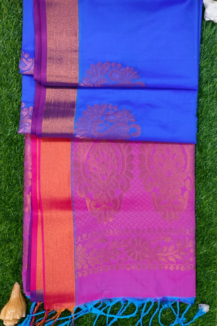 Fancy Soft Silk Light Weight Blue With Pink - 3