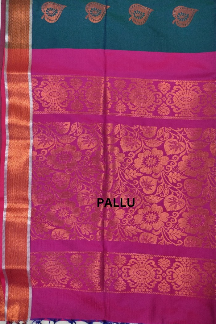 Fancy Soft Silk Light Weight Tale Blue With Pink - 6