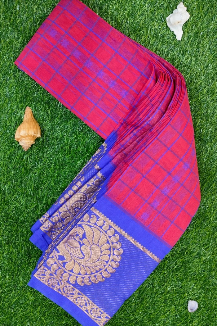 Silk Cotton Self Line Checked Pink