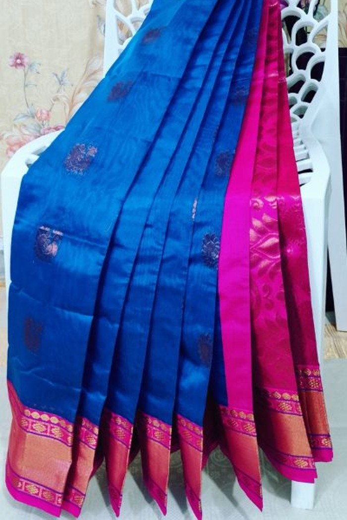 Silk Cotton Blue With Megenta