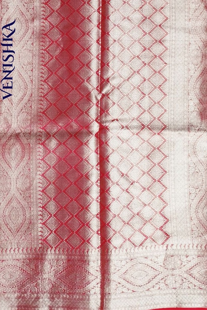 Handloom Kora Organza Fancy Saree Red - 6