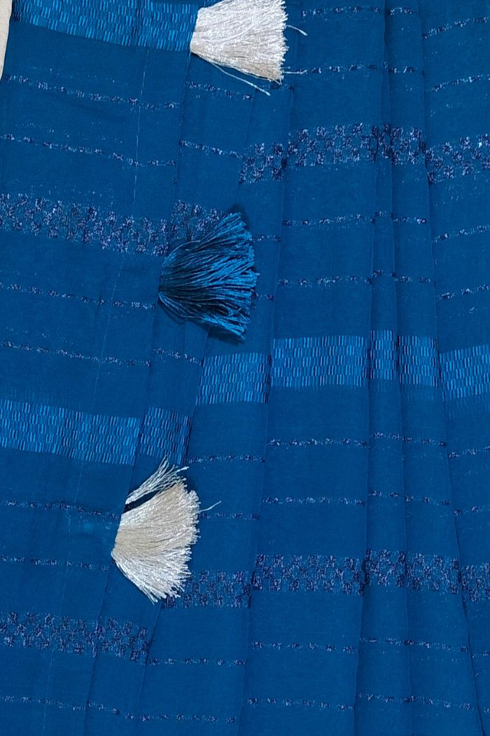 Dola Semi Silk Blue Saree Embroidered Border