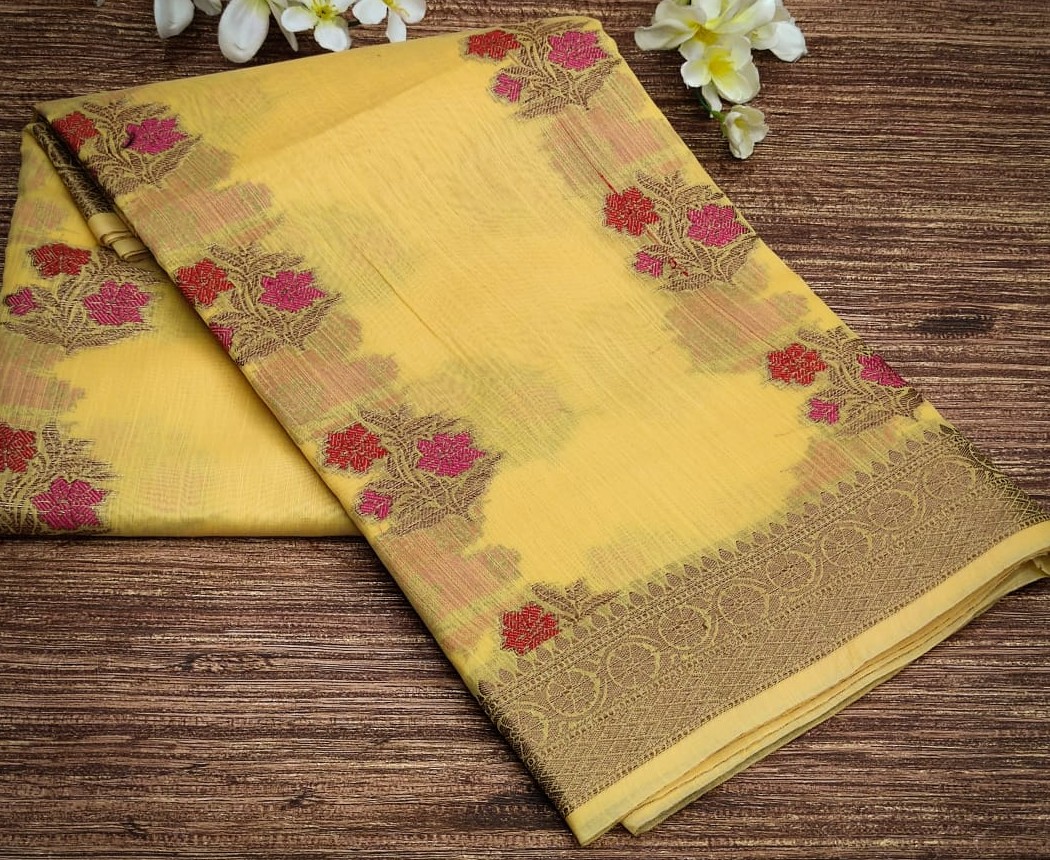 Linen Cotton Saree Yellow