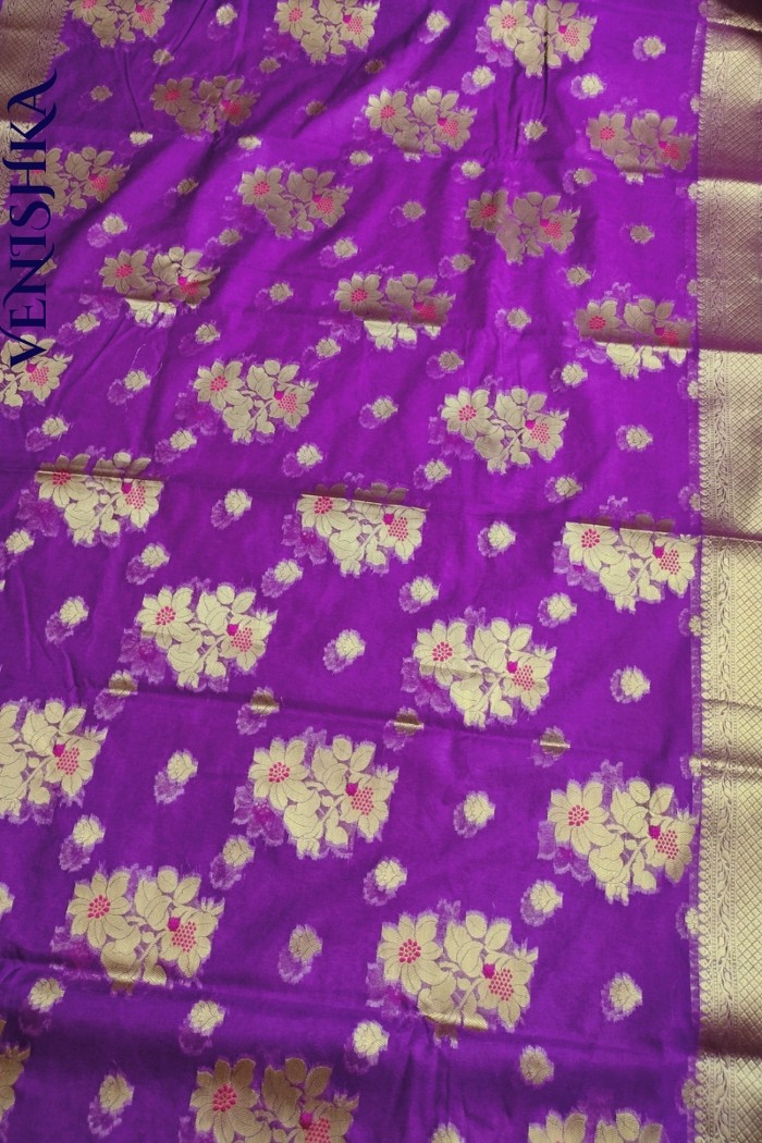 Handloom Semi Georgette Fancy Saree Purple - 3