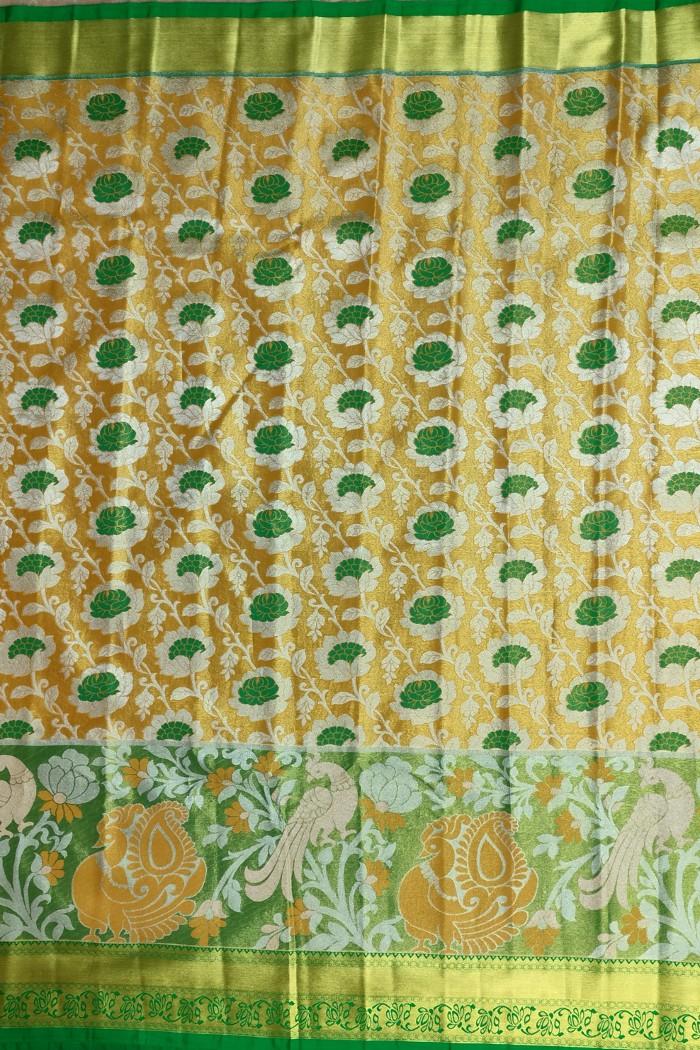 Kanjivaram Bridal Semi Silk Saree-Golden Yellow & Green - 5
