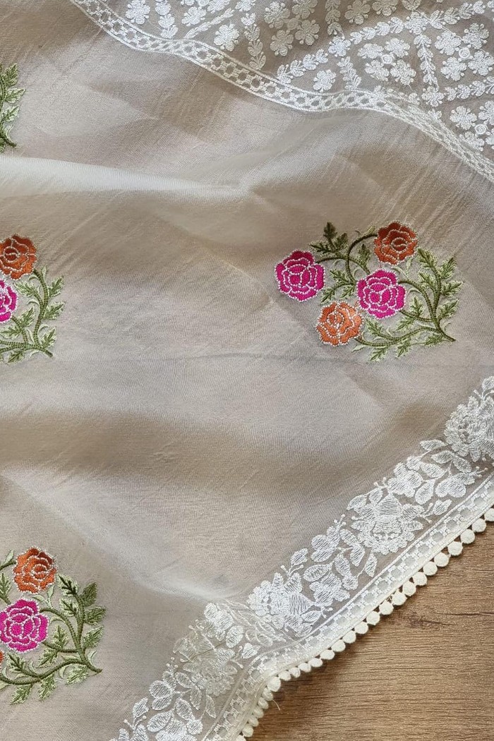 Soft Organza Embroidery Saree - 4