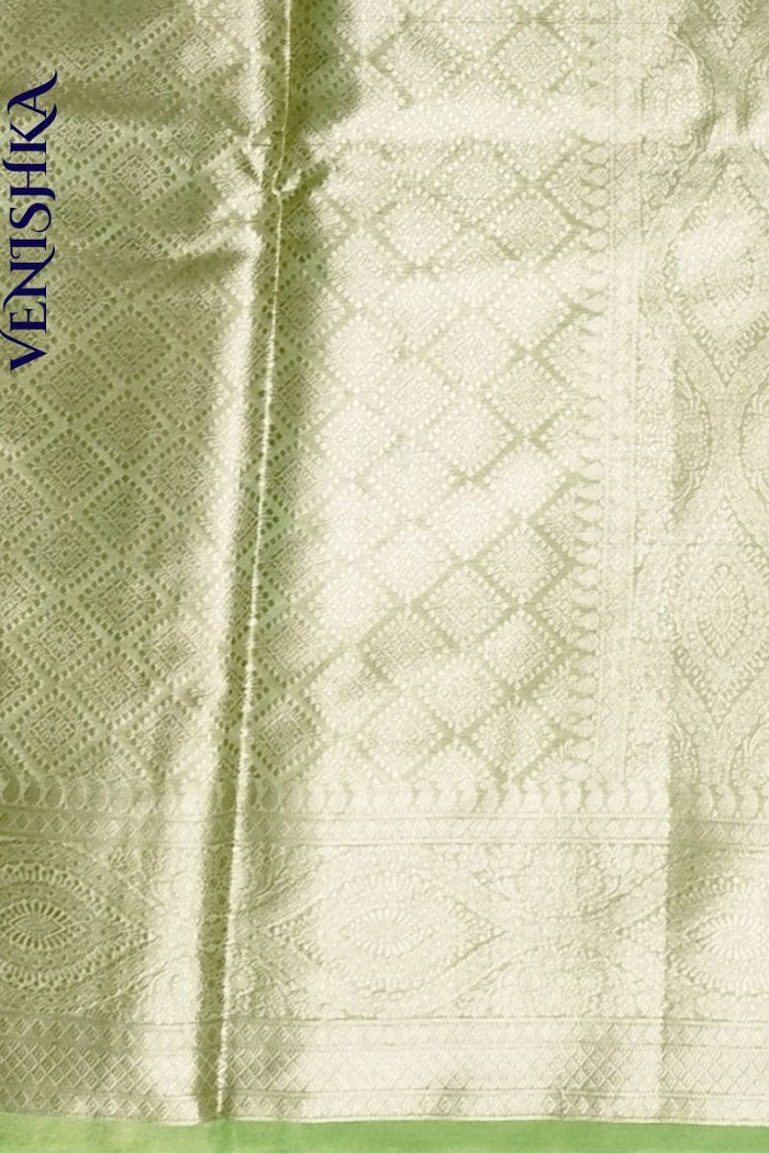 Handloom Kora Organza Fancy Saree Light Green - 3