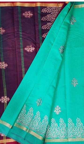 Silk Cotton Light Green With Purple