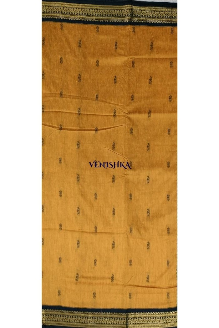 Kalyani Cotton Saree -   Golden Yellow With Black - 5