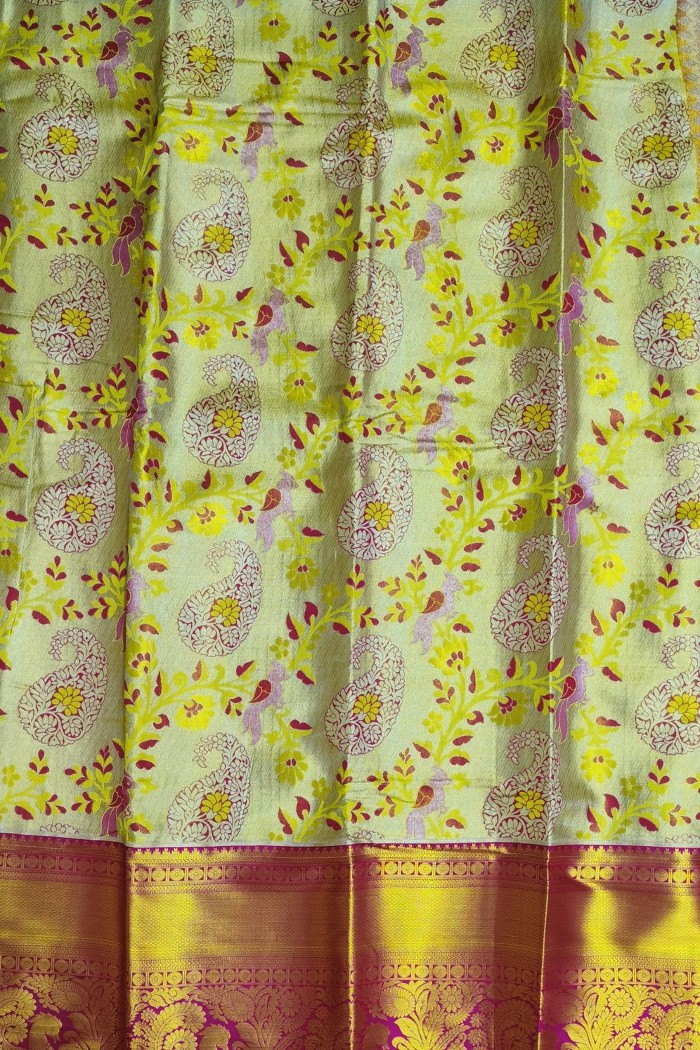 Kanjivaram Bridal Semi Silk Saree-Yellow & Pink - 5