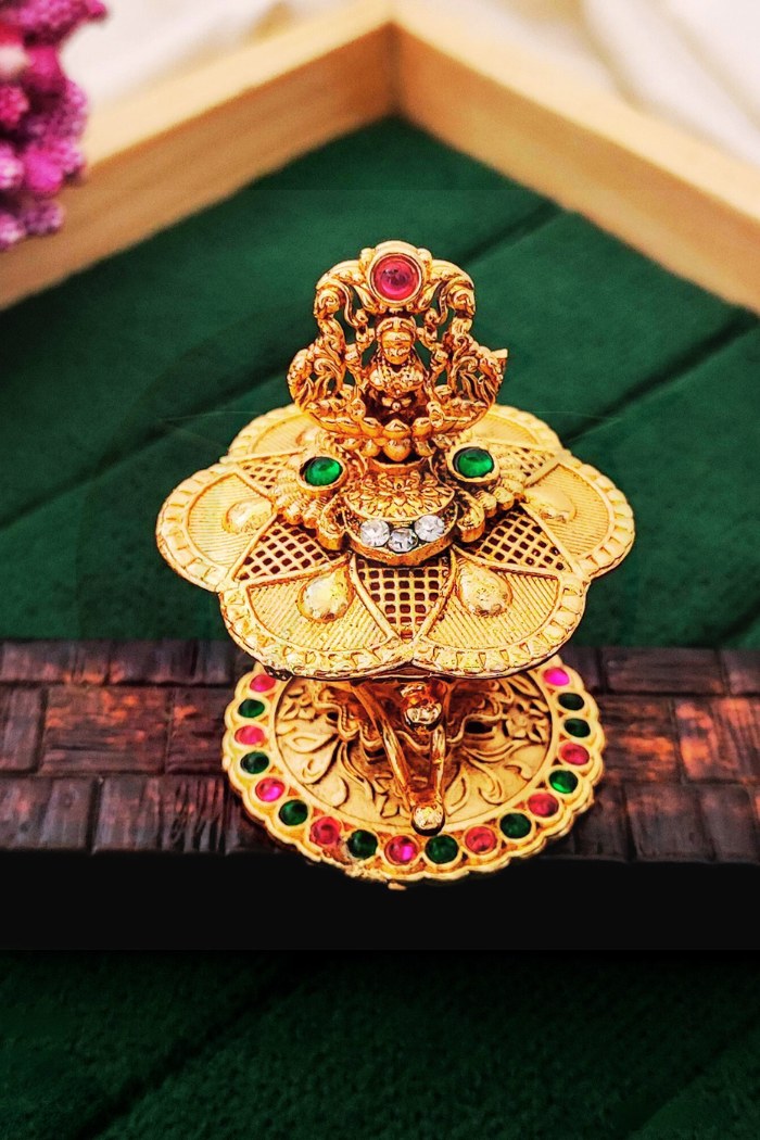 Lakshmi Devi Sindoor Box Antique Gold Finish