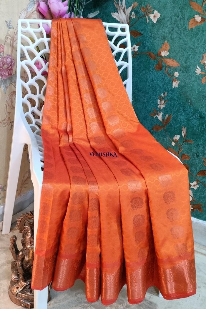 Kanjivaram Blended Silk Saree-Orange