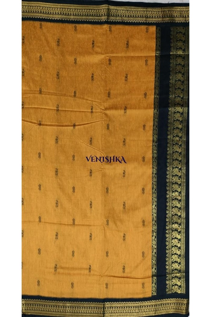 Kalyani Cotton Saree -   Golden Yellow With Black - 4