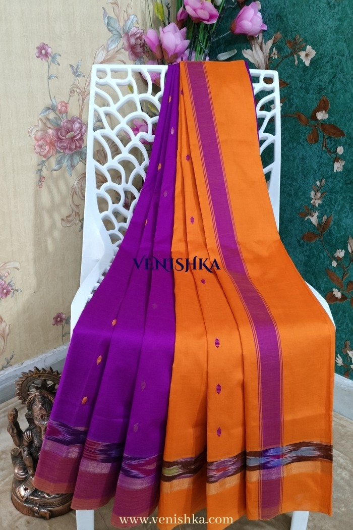 Uppada Silk With Pochampally Border -Purple With Orange