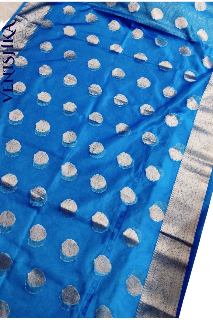 Handloom Kora Organza Fancy Saree Blue