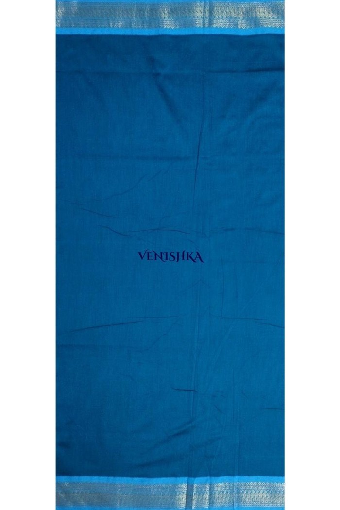 Kalyani Cotton Saree - Pink With Blue - 5