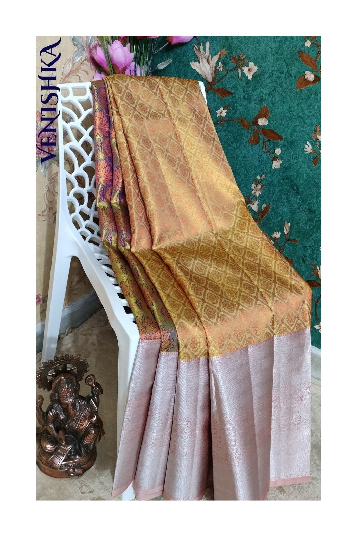 Kanjivaram Semi Tissue Silk Saree Pink - 3