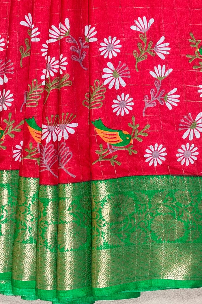 Dola Semi Silk Saree with Red and Green