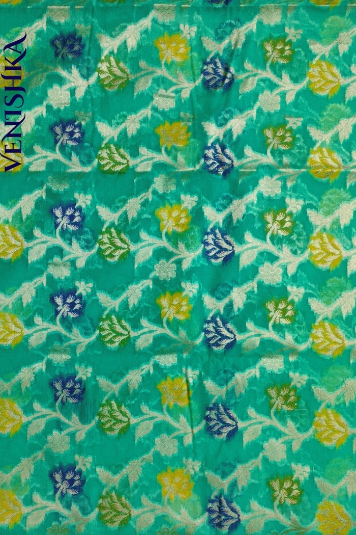 Handloom Semi Georgette Fancy Saree Green - 3